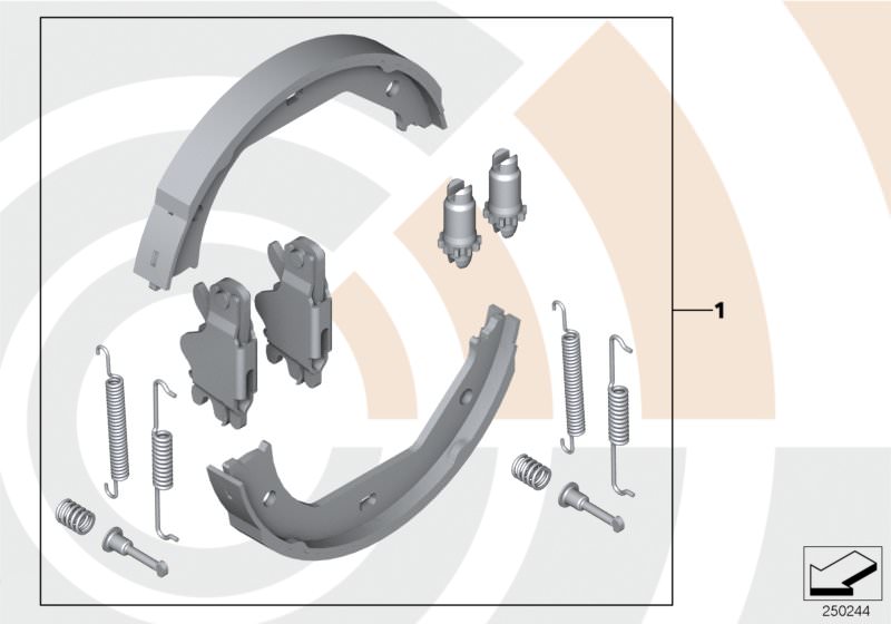 Picture board Service kit, brake shoes / Value Line for the BMW 5 Series models  Original BMW spare parts from the electronic parts catalog (ETK) for BMW motor vehicles (car)   Service kit, repair kit, brake shoes