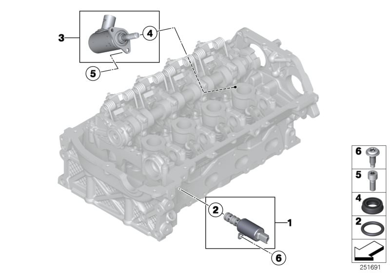 Bildtafel Zylinderkopf - elektr. Anbauteile für die BMW 1er Modelle  Original BMW Ersatzteile aus dem elektronischen Teilekatalog (ETK) für BMW Kraftfahrzeuge( Auto)    Dichtung, ISA-Schraube, Linsenkopfschraube, Magnetventil, O-Ring, Stellmotor