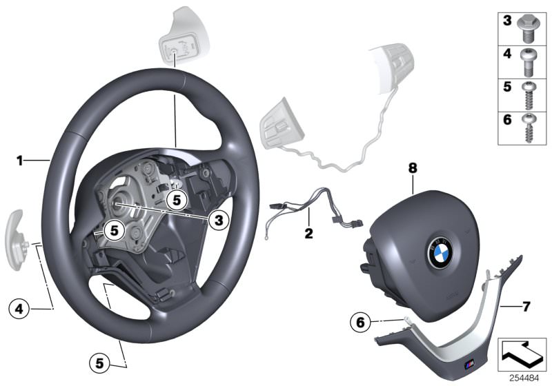 Bildtafel M Sportlenkrad Airbag Multif./Paddles für die BMW X Modelle  Original BMW Ersatzteile aus dem elektronischen Teilekatalog (ETK) für BMW Kraftfahrzeuge( Auto)    Abdeckung M Lenkrad schwarz, Airbagmodul Fahrerseite, Flachrundschraube, Linsenschra