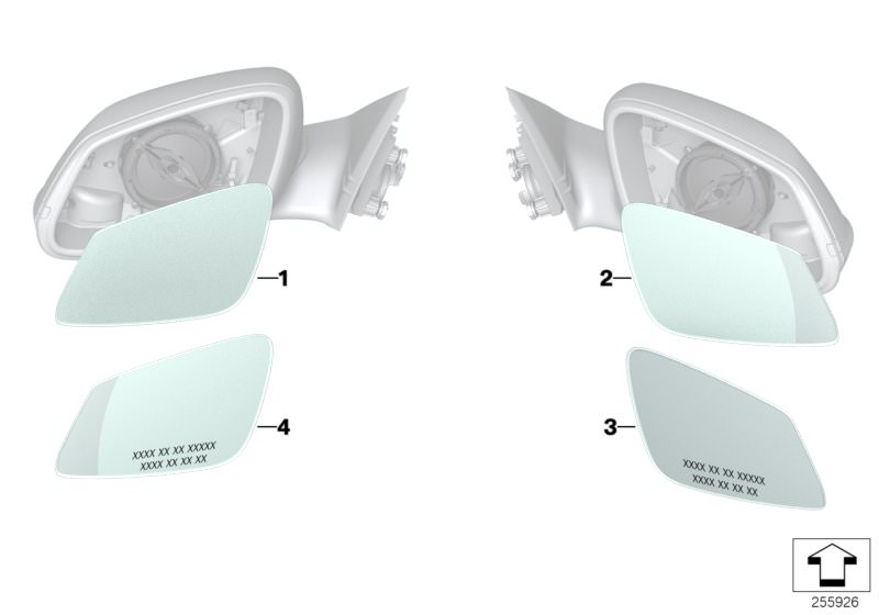 Bildtafel Spiegelglas (S430A) für die BMW 4er Modelle  Original BMW Ersatzteile aus dem elektronischen Teilekatalog (ETK) für BMW Kraftfahrzeuge( Auto)    Spiegelglas beheizt konvex rechts, Spiegelglas beheizt Weitwinkel links, Spiegelglas beheizt Weitwin