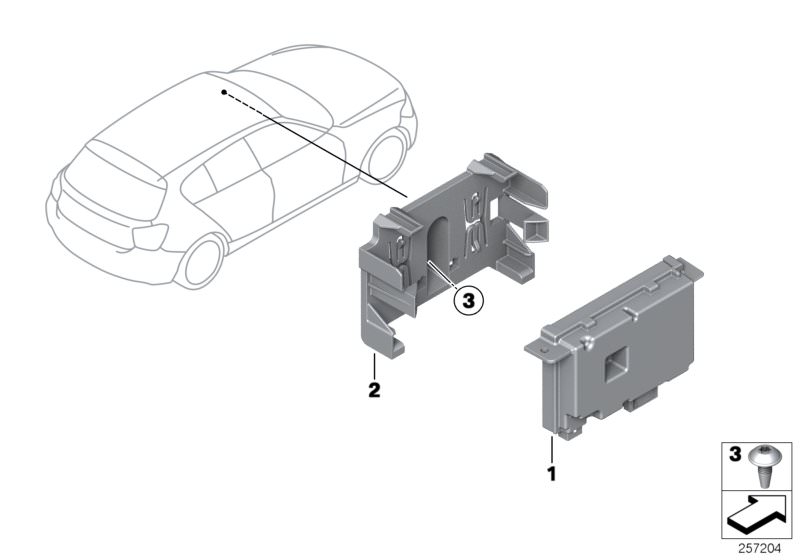 Bildtafel Steuergerät KaFAS für die BMW 2er Modelle  Original BMW Ersatzteile aus dem elektronischen Teilekatalog (ETK) für BMW Kraftfahrzeuge( Auto)    Blechschraube, Halter Steuergerät, Steuergerät KaFAS