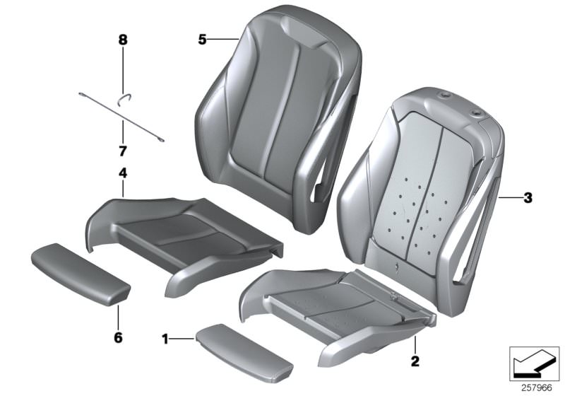 Picture board Seat, front, cushion &cover, sports seat for the BMW 2 Series models  Original BMW spare parts from the electronic parts catalog (ETK) for BMW motor vehicles (car)   Clamp, Cover thigh support, Foam pad sport backrest left, Foam part, sports