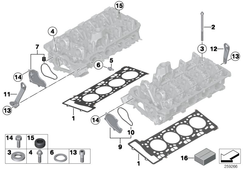 Picture board Cylinder head attached parts for the BMW 6 Series models  Original BMW spare parts from the electronic parts catalog (ETK) for BMW motor vehicles (car)   ASA-Bolt, Connecting branch, microencapsulated, Cover, Cylinder head gasket asbestos-fr