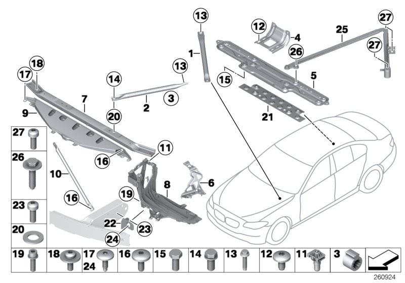 Picture board Reinforcement, body for the BMW 6 Series models  Original BMW spare parts from the electronic parts catalog (ETK) for BMW motor vehicles (car)   Adjustment element, Bracket, right, Connecting member, rear tunnel, Connection, top front, Conne