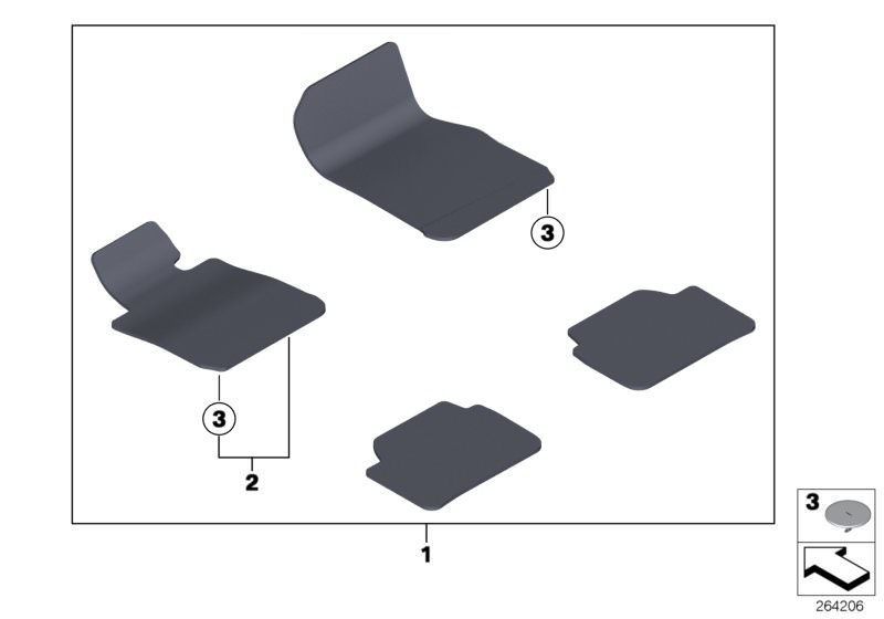 Picture board Floor mats velours for the BMW 2 Series models  Original BMW spare parts from the electronic parts catalog (ETK) for BMW motor vehicles (car) 