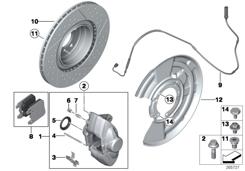 Picture board M Performance rear wheel brake - repl. for the BMW 2 Series models  Original BMW spare parts from the electronic parts catalog (ETK) for BMW motor vehicles (car) 