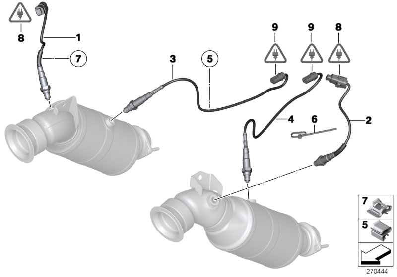 Illustration du Necess.de montage de sonde lambda pour les BMW 7 Série Modèles  Pièces de rechange d'origine BMW du catalogue de pièces électroniques (ETK) pour véhicules automobiles BMW (voiture)   Cable holder, Cable tie, Fixing clamp, Lambda Monitor se