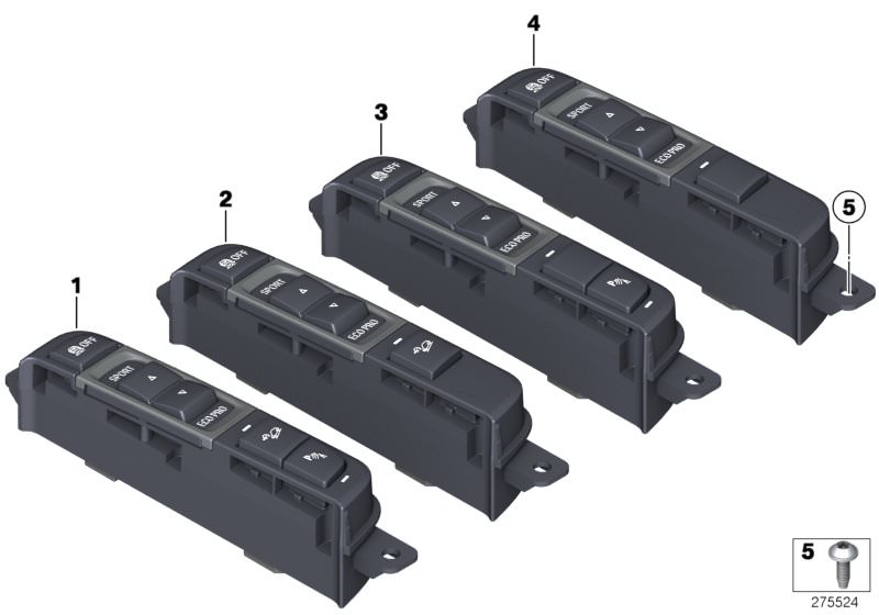 Picture board Operating unit, centre console for the BMW X Series models  Original BMW spare parts from the electronic parts catalog (ETK) for BMW motor vehicles (car)   Fillister head screw, Repair kit, oper.facility,centre console