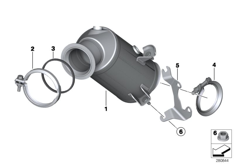 Picture board Engine-compartment catalytic converter for the BMW 4 Series models  Original BMW spare parts from the electronic parts catalog (ETK) for BMW motor vehicles (car)   Exch catalytic converter close to engine, Gasket ring, Hex nut, Holder cataly