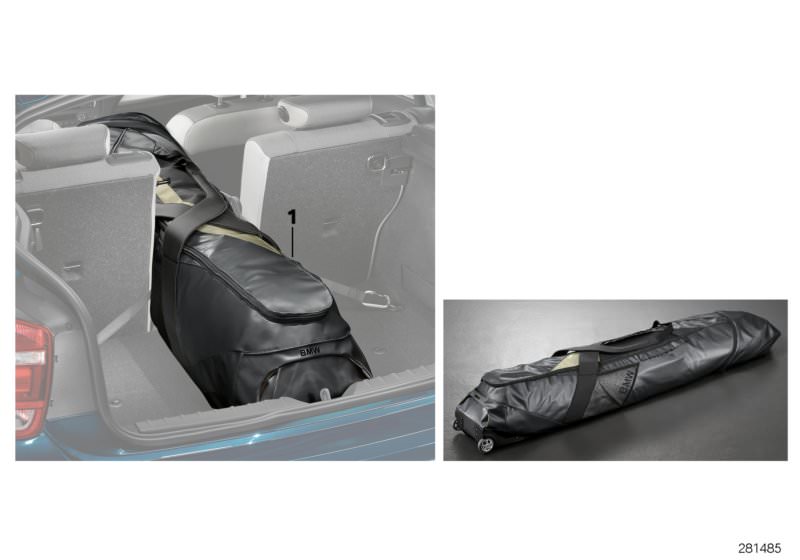 Picture board Ski and snowboard bag, BMW Lines for the BMW 1 Series models  Original BMW spare parts from the electronic parts catalog (ETK) for BMW motor vehicles (car) 