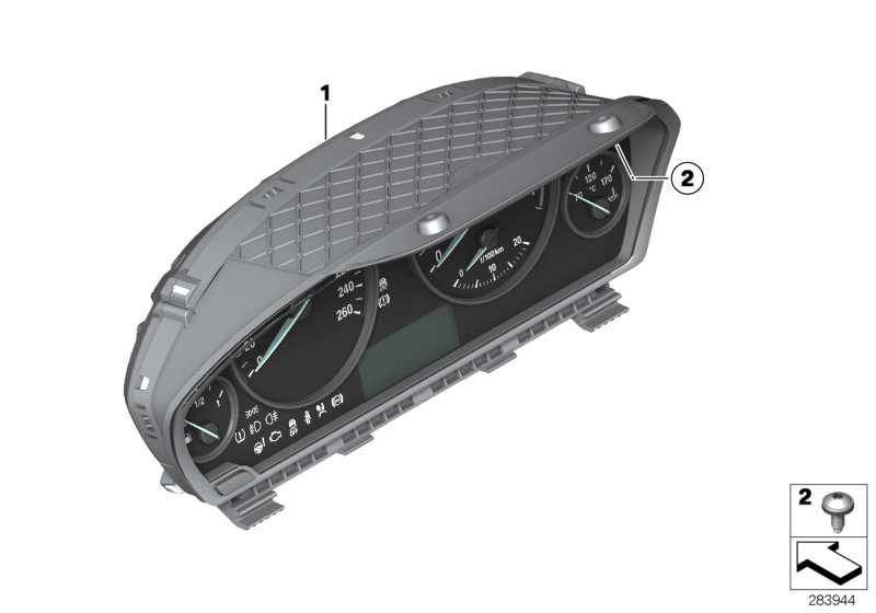 Picture board Instrument cluster for the BMW 3 Series models  Original BMW spare parts from the electronic parts catalog (ETK) for BMW motor vehicles (car)   Instrument cluster, Screw, self tapping