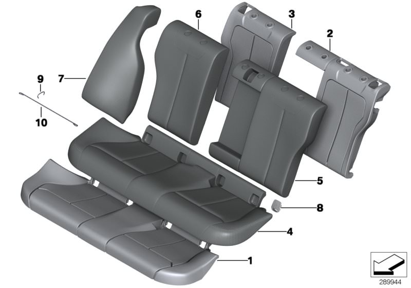Picture board Seat, rear, cushion, & cover, basic seat for the BMW 3 Series models  Original BMW spare parts from the electronic parts catalog (ETK) for BMW motor vehicles (car)   Clamp, COVER BACKREST CLOTH LEFT, Cover isofix, LATERAL TRIM PANEL RIGHT, L