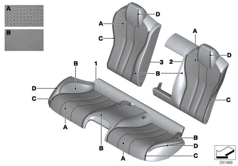 Picture board Individual cover Klima-Leather, rear for the BMW 6 Series models  Original BMW spare parts from the electronic parts catalog (ETK) for BMW motor vehicles (car)   Cover, backrest, A/C leather, left, Cover, backrest, A/C leather, right, Cover,