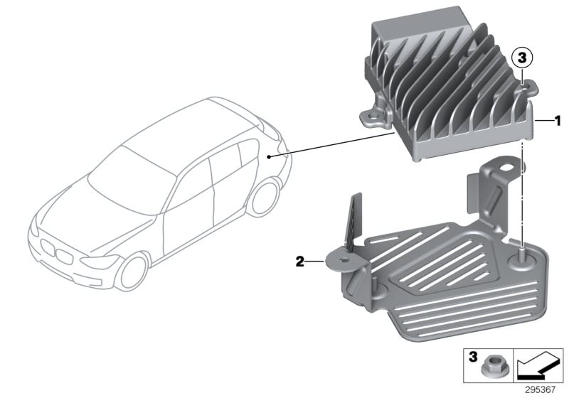 Bildtafel Active Sound Design für die BMW 3er Modelle  Original BMW Ersatzteile aus dem elektronischen Teilekatalog (ETK) für BMW Kraftfahrzeuge( Auto)    Halter Steuergerät Active Sound Design, Sechskantmutter, Steuergerät Active Sound Design