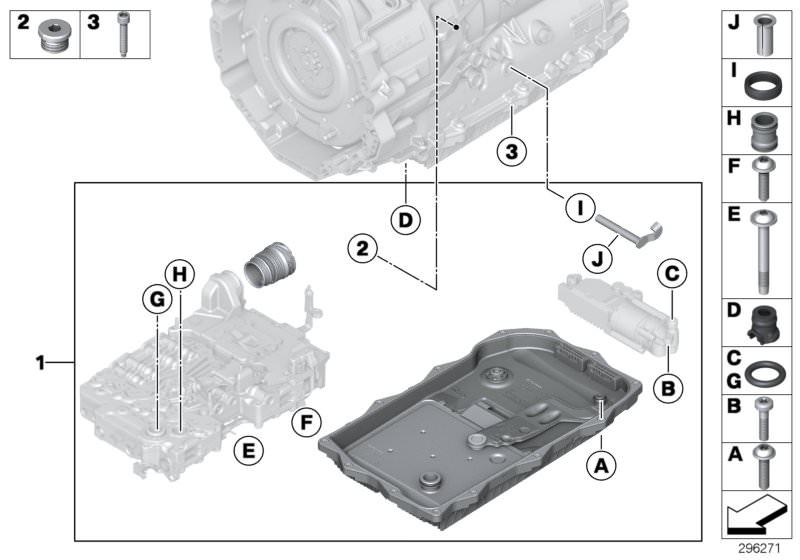 Illustration du Arbre de sélection GA8P70H pour les BMW 7 Série Modèles  Pièces de rechange d'origine BMW du catalogue de pièces électroniques (ETK) pour véhicules automobiles BMW (voiture)   Fillister-head screw, micro-encapsulated, REPAIR KIT SELECTOR R