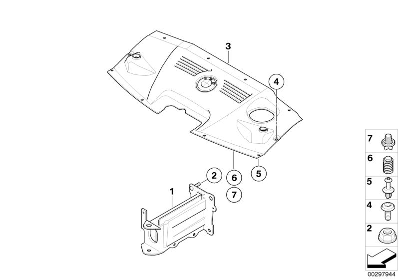 Picture board Mounting parts, engine compartment for the BMW Z Series models  Original BMW spare parts from the electronic parts catalog (ETK) for BMW motor vehicles (car)   BRACKET F.RADIATOR, Cover, Deformation element left, Expanding rivet, Hex nut wit