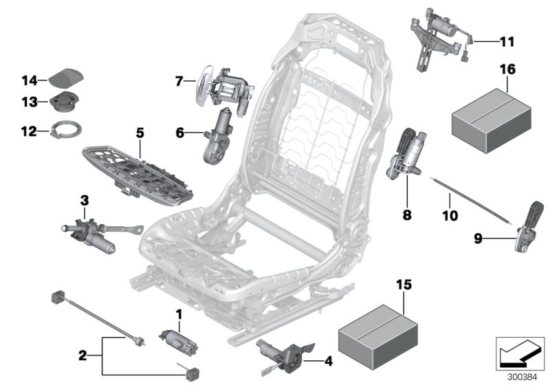 Picture board Seat, front, electrical system & drives for the BMW X Series models  Original BMW spare parts from the electronic parts catalog (ETK) for BMW motor vehicles (car)   ACTUATOR F UPPER BACKREST ADJUSTMENT, Attachment set, seat frame, Drive, bac