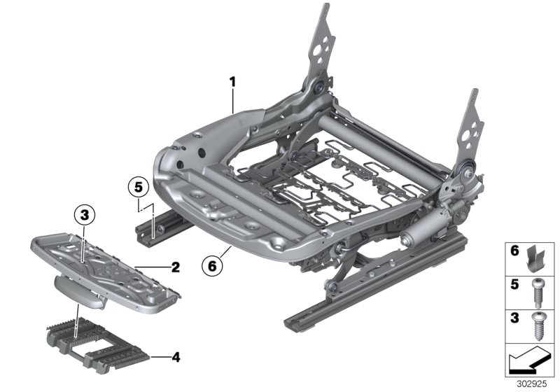 Bildtafel Sitz vorn Sitzrahmen für die BMW X Modelle  Original BMW Ersatzteile aus dem elektronischen Teilekatalog (ETK) für BMW Kraftfahrzeuge( Auto)    Anbindung Oberschenkelauflage, Blechschraube, Sitzmechanik elektrisch links, Träger Oberschenkelaufla