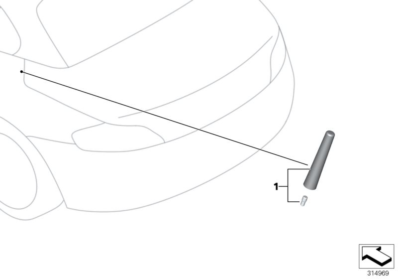 Illustration du Antenne fouet SPORT pour les BMW 3 Série Modèles  Pièces de rechange d'origine BMW du catalogue de pièces électroniques (ETK) pour véhicules automobiles BMW (voiture) 