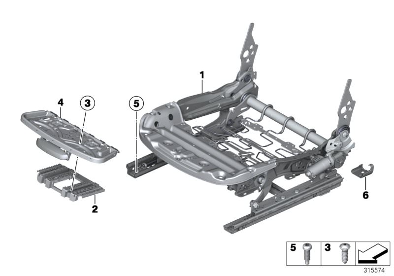 Picture board Seat, front, seat frame, electrical for the BMW 3 Series models  Original BMW spare parts from the electronic parts catalog (ETK) for BMW motor vehicles (car)   Carrier thigh support, Connection element for thigh support, Electrical seat mec