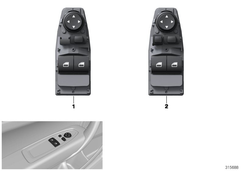 Picture board Switch, window lifter, driver´s side for the BMW 1 Series models  Original BMW spare parts from the electronic parts catalog (ETK) for BMW motor vehicles (car)   Switch, window lifter, driver´s side