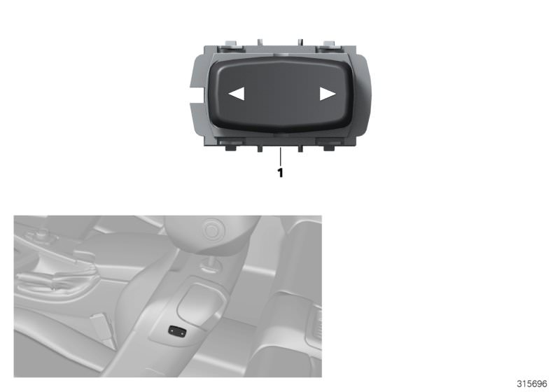 Picture board Switch, seat adjustment, rear entrance for the BMW 4 Series models  Original BMW spare parts from the electronic parts catalog (ETK) for BMW motor vehicles (car)   Switch