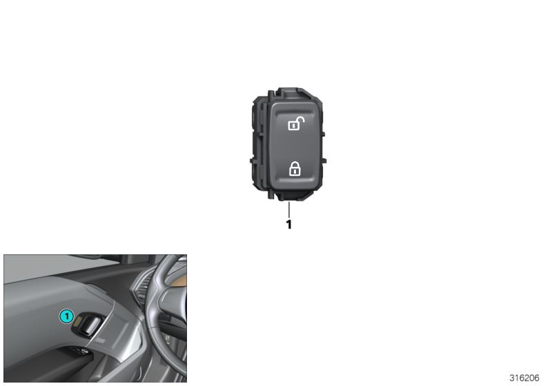 Picture board Central locking system switch for the BMW i Series models  Original BMW spare parts from the electronic parts catalog (ETK) for BMW motor vehicles (car)   Central locking system switch