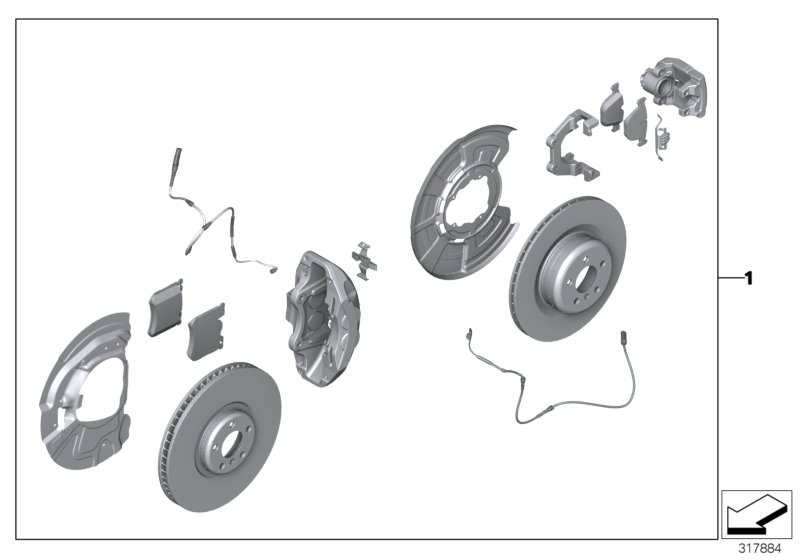 Picture board Sports brake retrofit kit for the BMW X Series models  Original BMW spare parts from the electronic parts catalog (ETK) for BMW motor vehicles (car) 