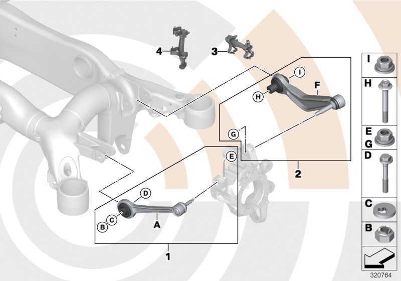 Illustration du Kits réparation bras guidage bras transv pour les BMW 5 Série Modèles  Pièces de rechange d'origine BMW du catalogue de pièces électroniques (ETK) pour véhicules automobiles BMW (voiture)   Cable bracket, right, LEFT BRACKET F PULSE GENERA