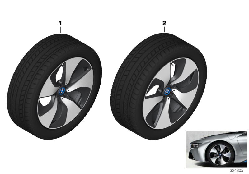 Bildtafel Winterkomplettrad Turbinenstyling 444 für die BMW i Modelle  Original BMW Ersatzteile aus dem elektronischen Teilekatalog (ETK) für BMW Kraftfahrzeuge( Auto)  