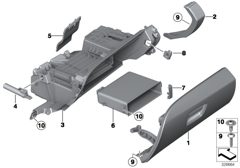 Picture board GLOVE BOX for the BMW 6 Series models  Original BMW spare parts from the electronic parts catalog (ETK) for BMW motor vehicles (car)   Cover, fuse carrier, Covering cap right, End cover leather, GLOVE BOX DAMPER, GLOVE BOX HOUSING, Glove box