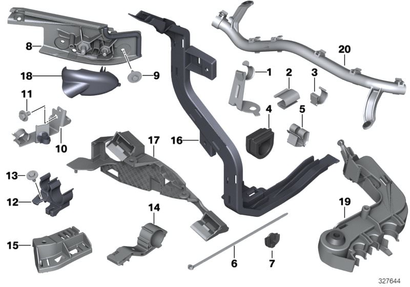 Picture board Cable harness fixings for the BMW 2 Series models  Original BMW spare parts from the electronic parts catalog (ETK) for BMW motor vehicles (car)   Bulkhead seal, Cable clamp, Cable holder, Cable tie, Clip, Covering cap, Dummy grommet, Hex Bo