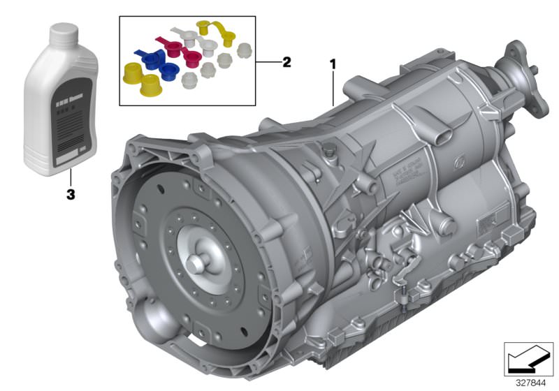 Bildtafel Automatikgetriebe GA8HP45Z für die BMW 2er Modelle  Original BMW Ersatzteile aus dem elektronischen Teilekatalog (ETK) für BMW Kraftfahrzeuge( Auto)    ATF 3+, Austausch Automatikgetriebe EH, Satz Verschlussstopfen