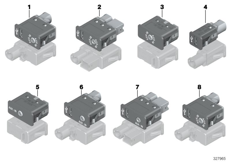 Bildtafel USB/AUX-IN Buchse für die BMW 7er Modelle  Original BMW Ersatzteile aus dem elektronischen Teilekatalog (ETK) für BMW Kraftfahrzeuge( Auto)    AUX-IN Buchse, USB Buchse, USB/AUX-IN Buchse, USB/AUX-IN Buchse schaltbar