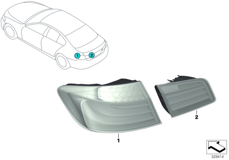 Illustration du Transformation feux arrière facelift pour les BMW 5 Série Modèles  Pièces de rechange d'origine BMW du catalogue de pièces électroniques (ETK) pour véhicules automobiles BMW (voiture) 