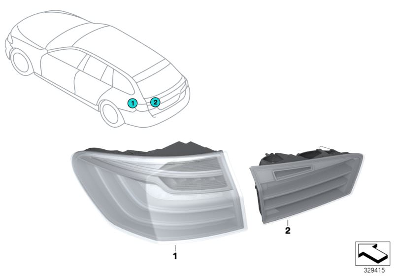 Illustration du Transformation feux arrière facelift pour les BMW 5 Série Modèles  Pièces de rechange d'origine BMW du catalogue de pièces électroniques (ETK) pour véhicules automobiles BMW (voiture) 