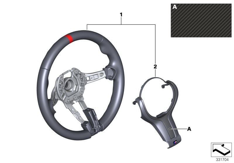 Picture board M Performance steering wheel II for the BMW 5 Series models  Original BMW spare parts from the electronic parts catalog (ETK) for BMW motor vehicles (car) 