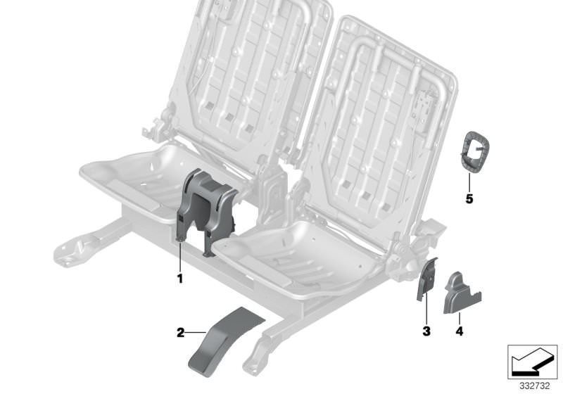 Picture board Seat, rear, trims, 3rd row for the BMW X Series models  Original BMW spare parts from the electronic parts catalog (ETK) for BMW motor vehicles (car)   Cover, locking mechanism, Covering center, COVERING SEAT RAIL RIGHT, Trim, seat inner rig