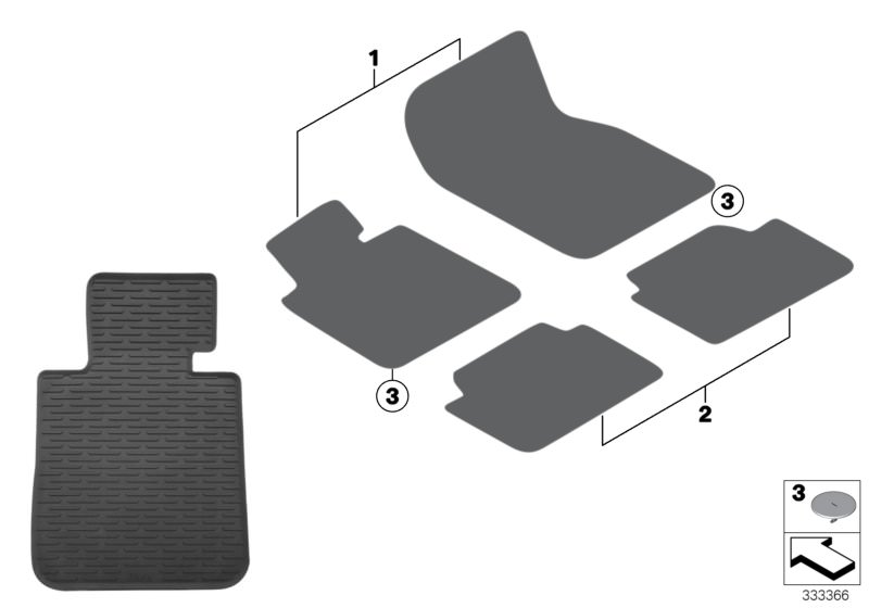 Picture board RUBBER MAT for the BMW 1 Series models  Original BMW spare parts from the electronic parts catalog (ETK) for BMW motor vehicles (car) 