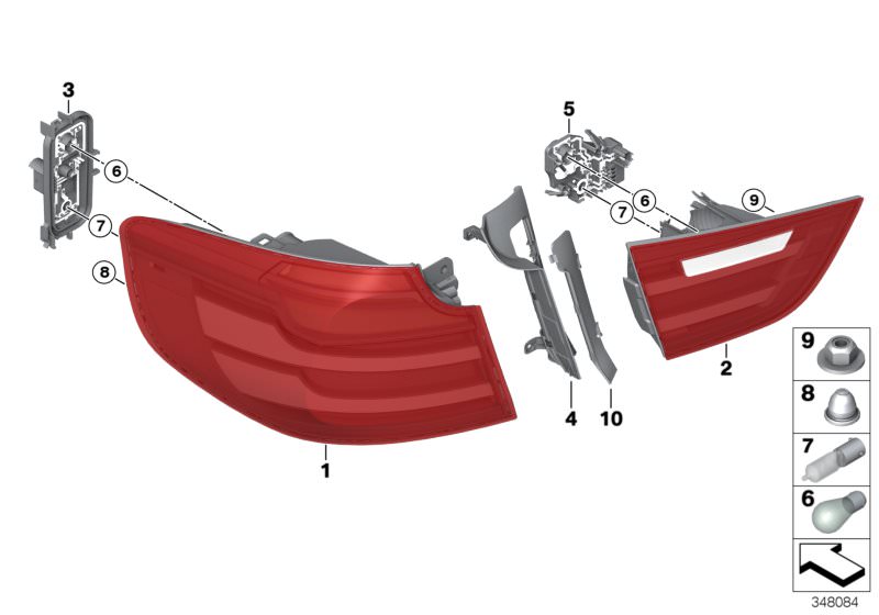 Picture board Rear light for the BMW 3 Series models  Original BMW spare parts from the electronic parts catalog (ETK) for BMW motor vehicles (car)   Bulb holder, rear light side panel,right, Bulb holder,rear light in trunk lid,rght, Cover right, Gutter s