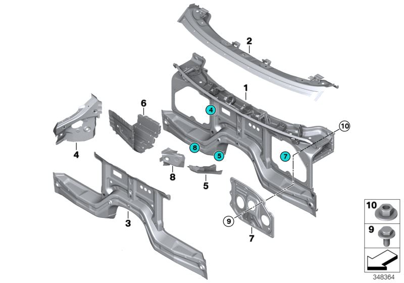 Picture board SPLASH WALL PARTS for the BMW X Series models  Original BMW spare parts from the electronic parts catalog (ETK) for BMW motor vehicles (car)   CONNECT.PLATE F.RIGHT SIDE PANEL FRAME, Cross member, splash wall, Engine mount support, rear righ