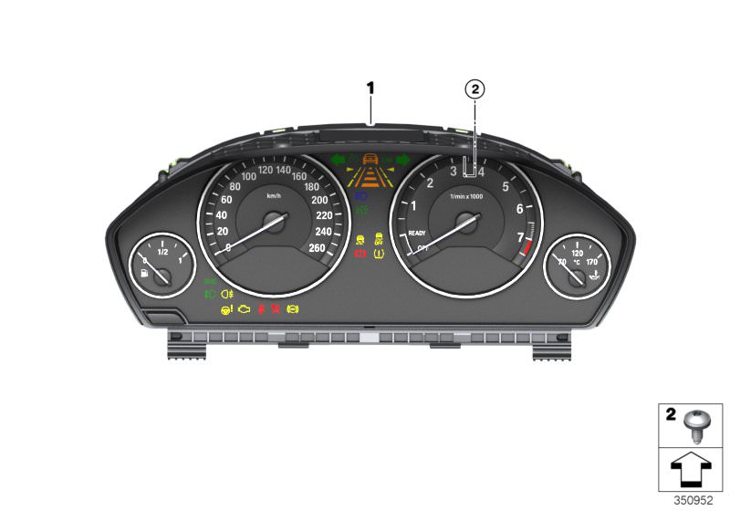 Picture board Instrument cluster - Modern Line for the BMW 3 Series models  Original BMW spare parts from the electronic parts catalog (ETK) for BMW motor vehicles (car)   Instrument cluster, Screw, self tapping