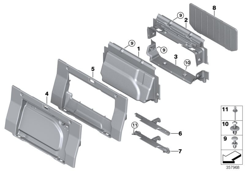 Bildtafel Verkleidung Trennwand Gepäckraum für die BMW 4er Modelle  Original BMW Ersatzteile aus dem elektronischen Teilekatalog (ETK) für BMW Kraftfahrzeuge( Auto)    Blindniet, Einleger Trennwand Mitte, Klappe Diebstahlschutz, Spreizniet, Verkleidung Tr