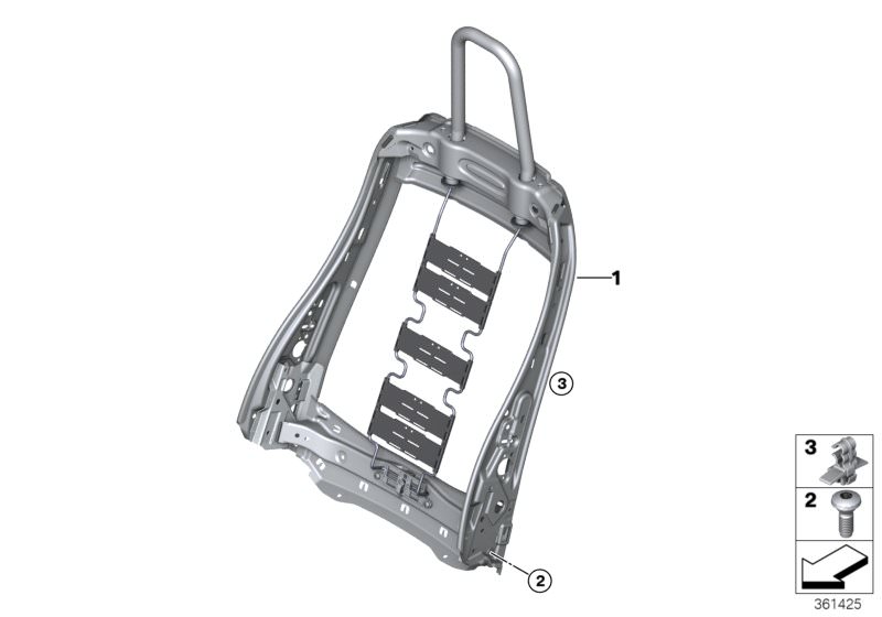 Bildtafel Sitz vorn Lehnenrahmen für die BMW 4er Modelle  Original BMW Ersatzteile aus dem elektronischen Teilekatalog (ETK) für BMW Kraftfahrzeuge( Auto)    Clip Mitte, Lehnenrahmen, Schraube