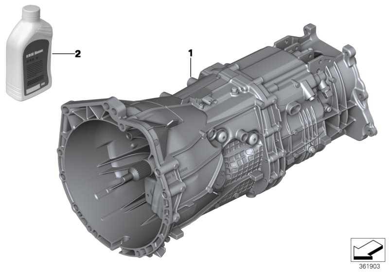 Picture board Manual gearbox GS6X45BZ for the BMW 3 Series models  Original BMW spare parts from the electronic parts catalog (ETK) for BMW motor vehicles (car)   6-speed manual transmission, Oil for manual gearbox MTF LT-5