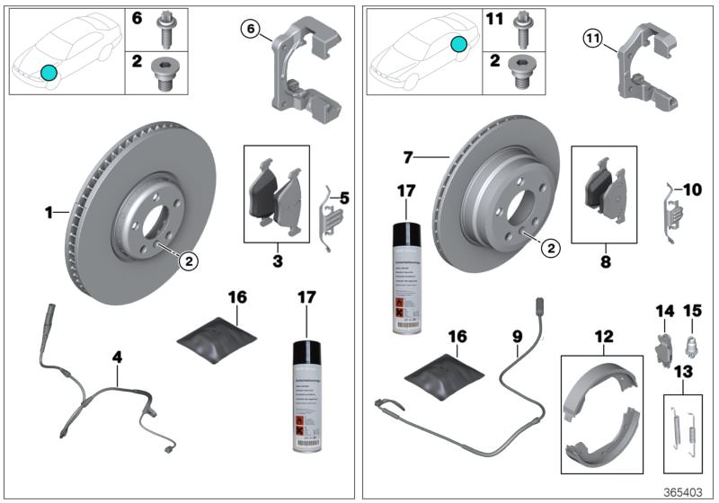 Picture board Service, brakes for the BMW 4 Series models  Original BMW spare parts from the electronic parts catalog (ETK) for BMW motor vehicles (car) 