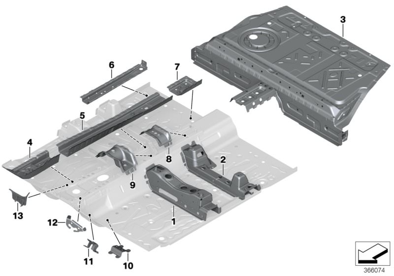 Picture board Partition trunk/Floor parts for the BMW X Series models  Original BMW spare parts from the electronic parts catalog (ETK) for BMW motor vehicles (car)   Attachment, console,transm.carrier,right, Bracket, shift cable, Console, axle connection