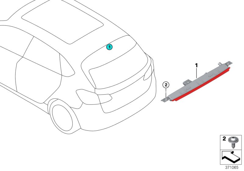 Picture board Third stoplamp for the BMW 2 Series models  Original BMW spare parts from the electronic parts catalog (ETK) for BMW motor vehicles (car)   Screw, self tapping, Third stoplamp