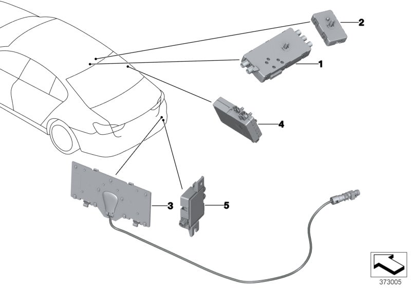 Illustration du Pièces détachées systèmes d`antenne pour les BMW 6 Série Modèles  Pièces de rechange d'origine BMW du catalogue de pièces électroniques (ETK) pour véhicules automobiles BMW (voiture)   Aerial diplexer LTE, Aerial LTE, Antenna amplifier, Di