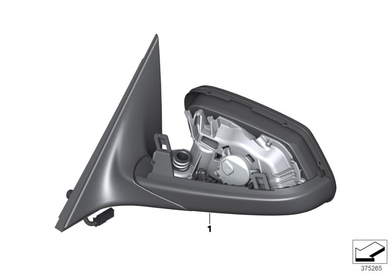 Picture board Outside mirror for the BMW 5 Series models  Original BMW spare parts from the electronic parts catalog (ETK) for BMW motor vehicles (car)   Exterior mirror w/o glass, heated, left